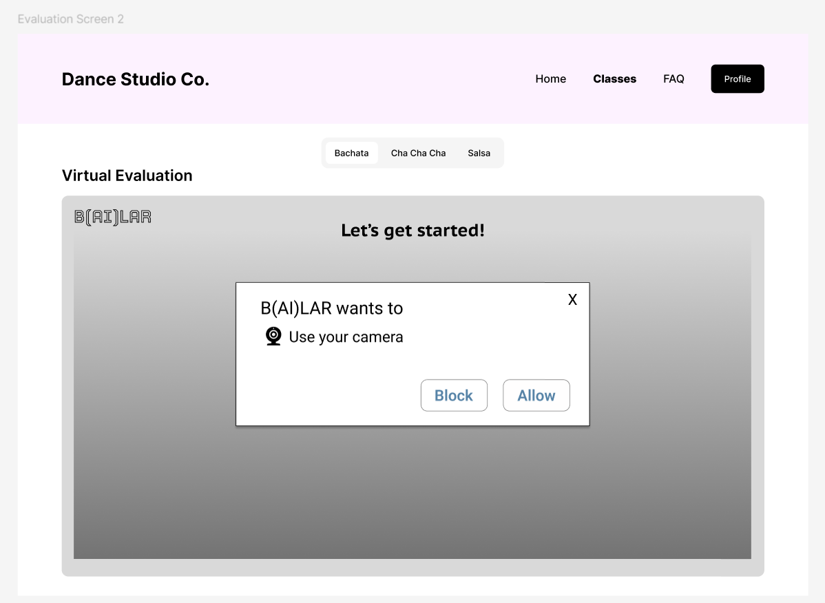 The B(AI)LAR interface embedded in the studio site reading 