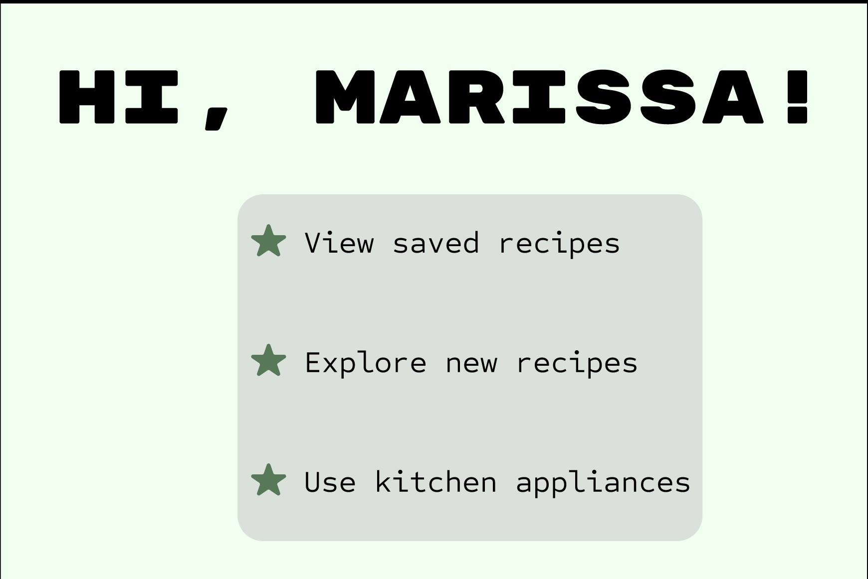 Greeting screen reading Hi, Marissa! with suggested commands